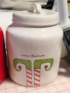 Rae Dunn Watercolor Merry Christmas Holiday Candy Cane Ceramic Canister